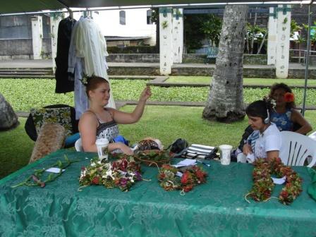 Lei making in Hilo
